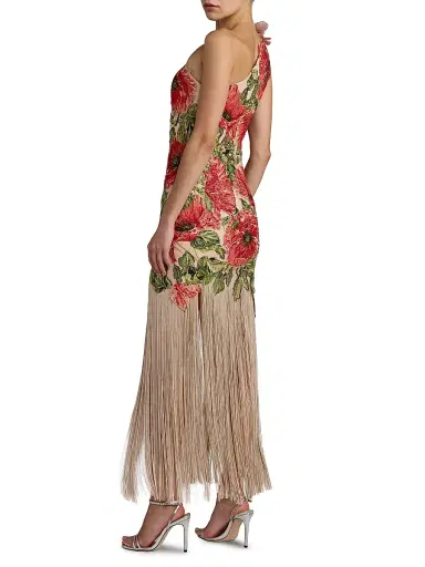 Mac Duggal Women's Floral Appliqué Fringed One-Shoulder Gown - Beige Multi - Size 14 | Thumbnail 2 Mac Duggal Women's Floral Appliqué Fringed One-Shoulder Gown - Beige Multi - Size 14 | Thumbnail 2