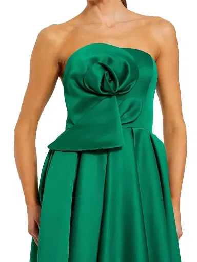 Mac Duggal Women's Rosette Satin Strapless A-Line Midi-Dress - Emerald - Size 10 | Thumbnail 3 Mac Duggal Women's Rosette Satin Strapless A-Line Midi-Dress - Emerald - Size 10 | Thumbnail 3