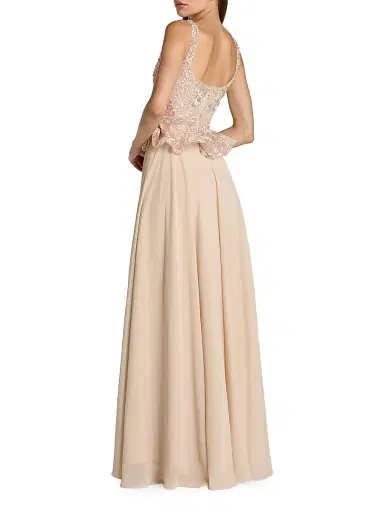 Mac Duggal Women's Floral-Embroidered Peplum Gown - Champagne - Size 14 | Thumbnail 2