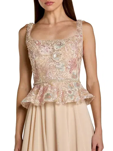 Mac Duggal Women's Floral-Embroidered Peplum Gown - Champagne - Size 14 | Thumbnail 3