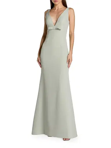 Mac Duggal Women's Bow Crepe Sleeveless Mermaid Gown - Sage - Size 16 | Thumbnail 1 Mac Duggal Women's Bow Crepe Sleeveless Mermaid Gown - Sage - Size 16 | Thumbnail 1