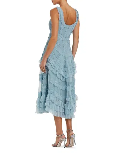 Mac Duggal Women's Mesh Ruffled Scoopneck Midi-Dress - French Blue - Size 16 | Thumbnail 2