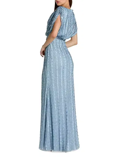 Mac Duggal Women's Beaded Mesh Column Gown - Periwinkle - Size 20 | Thumbnail 2