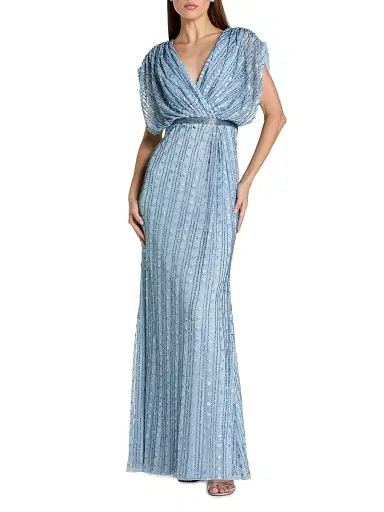 Mac Duggal Women's Beaded Mesh Column Gown - Periwinkle - Size 20 | Thumbnail 1