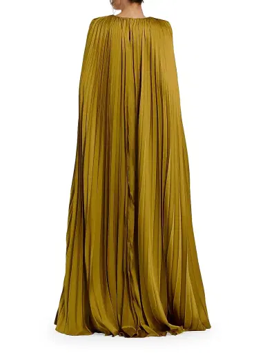 Mac Duggal Women's Metallic Pleated Charmeuse Cape Gown - Chartreuse - Size 16 | Thumbnail 2 Mac Duggal Women's Metallic Pleated Charmeuse Cape Gown - Chartreuse - Size 16 | Thumbnail 2
