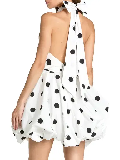 Mac Duggal Women's Polka Dot 3D Floral Bubble-Hem Satin Minidress - Black Ivory - Size 12 | Thumbnail 2 Mac Duggal Women's Polka Dot 3D Floral Bubble-Hem Satin Minidress - Black Ivory - Size 12 | Thumbnail 2