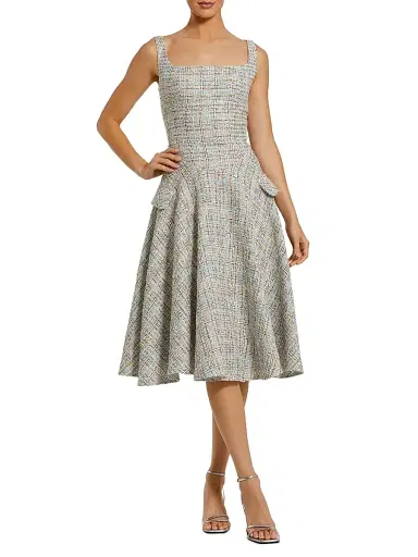 Mac Duggal Women's Checked Tweed Midi-Dress | Thumbnail 1 Mac Duggal Women's Checked Tweed Midi-Dress | Thumbnail 1