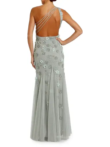Mac Duggal Women's Floral Appliqué One-Shoulder Gown - Sage - Size 12 | Thumbnail 2 Mac Duggal Women's Floral Appliqué One-Shoulder Gown - Sage - Size 12 | Thumbnail 2