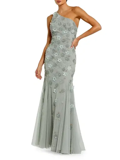Mac Duggal Women's Floral Appliqué One-Shoulder Gown - Sage - Size 12 | Thumbnail 1 Mac Duggal Women's Floral Appliqué One-Shoulder Gown - Sage - Size 12 | Thumbnail 1