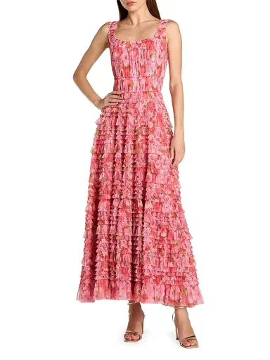 Mac Duggal Women's Floral Mesh Ruffled Maxi Dress | Thumbnail 1 Mac Duggal Women's Floral Mesh Ruffled Maxi Dress | Thumbnail 1