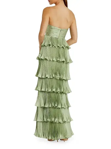 Mac Duggal Women's Ieena Pleated Charmeuse Strapless Tiered Ruffle Gown - Sage - Size 12 | Thumbnail 2 Mac Duggal Women's Ieena Pleated Charmeuse Strapless Tiered Ruffle Gown - Sage - Size 12 | Thumbnail 2