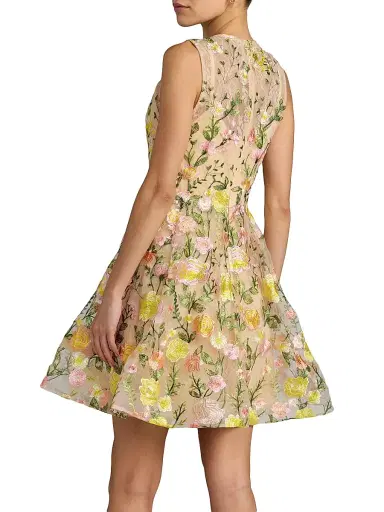 Mac Duggal Women's Embroidered Floral Lace Minidress - Yellow Multi - Size 14 | Thumbnail 2 Mac Duggal Women's Embroidered Floral Lace Minidress - Yellow Multi - Size 14 | Thumbnail 2
