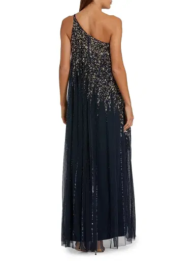 Mac Duggal Women's One-Shoulder Beaded Tulle Trapeze Gown | Thumbnail 2 Mac Duggal Women's One-Shoulder Beaded Tulle Trapeze Gown | Thumbnail 2