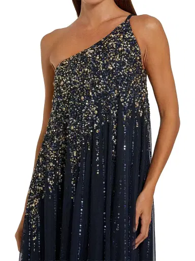 Mac Duggal Women's One-Shoulder Beaded Tulle Trapeze Gown | Thumbnail 3 Mac Duggal Women's One-Shoulder Beaded Tulle Trapeze Gown | Thumbnail 3