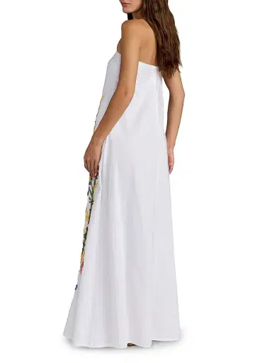 Mac Duggal Women's Floral Embroidered Linen Strapless Trapeze Gown - White Multi - Size Large | Thumbnail 2