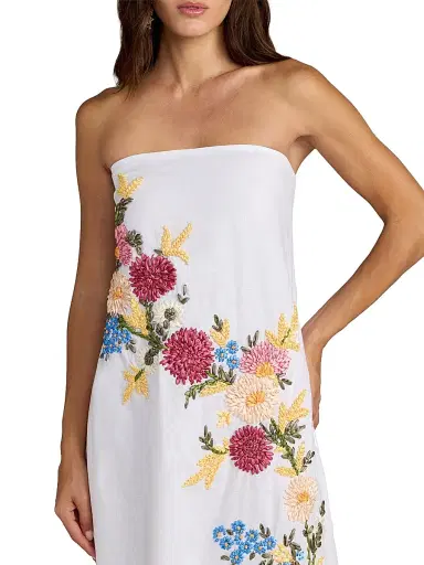 Mac Duggal Women's Floral Embroidered Linen Strapless Trapeze Gown - White Multi - Size Large | Thumbnail 3