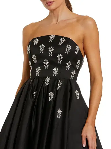 Mac Duggal Women's Embellished Satin Strapless Tea-Length Dress | Thumbnail 3 Mac Duggal Women's Embellished Satin Strapless Tea-Length Dress | Thumbnail 3