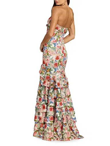 Mac Duggal Women's Floral Charmeuse Ruffle Mermaid Gown - Ivory Multi - Size 12 | Thumbnail 2 Mac Duggal Women's Floral Charmeuse Ruffle Mermaid Gown - Ivory Multi - Size 12 | Thumbnail 2