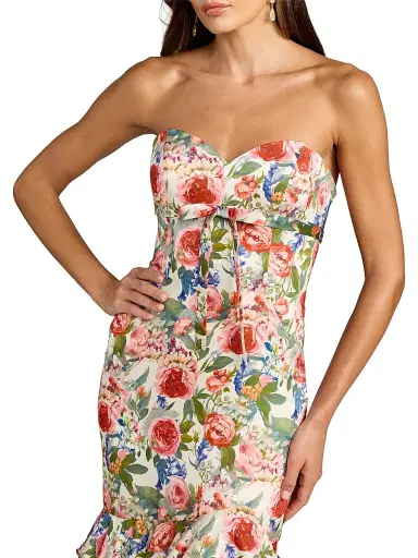 Mac Duggal Women's Floral Charmeuse Ruffle Mermaid Gown - Ivory Multi - Size 12 | Thumbnail 3 Mac Duggal Women's Floral Charmeuse Ruffle Mermaid Gown - Ivory Multi - Size 12 | Thumbnail 3