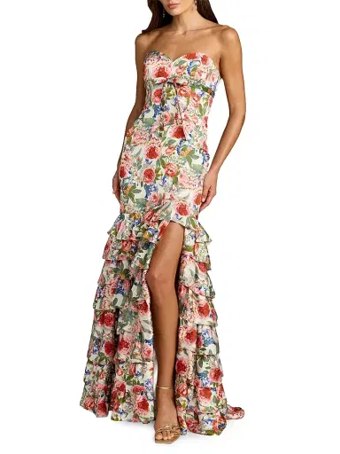 Mac Duggal Women's Floral Charmeuse Ruffle Mermaid Gown - Ivory Multi - Size 12 | Thumbnail 1 Mac Duggal Women's Floral Charmeuse Ruffle Mermaid Gown - Ivory Multi - Size 12 | Thumbnail 1