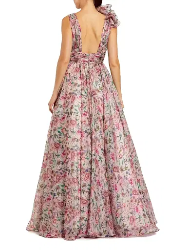 Mac Duggal Women's Floral Chiffon Ruffled V-Neck Gown - Pink Multi - Size 16 | Thumbnail 2