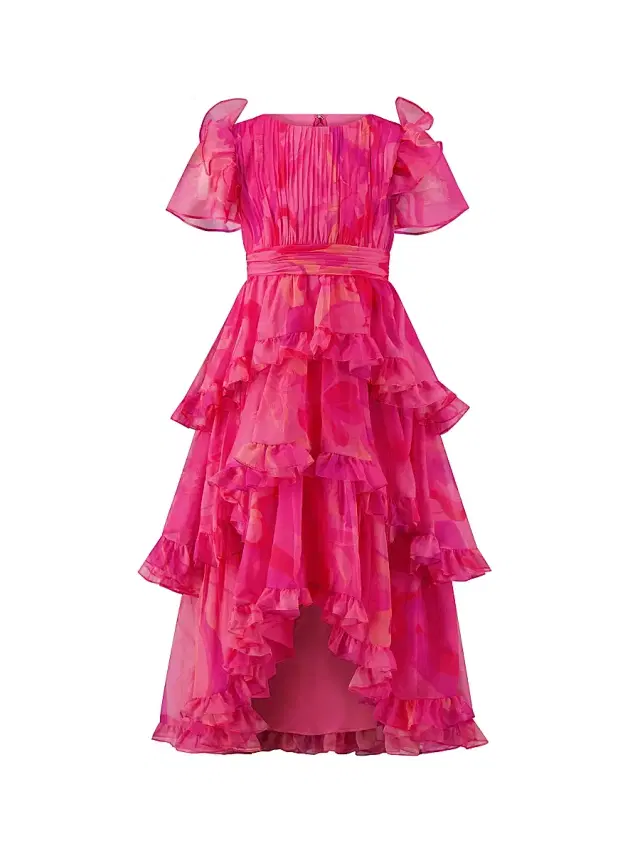 Mac Duggal Little Girl's & Girl's Floral Ruffled High-Low Dress - Hibiscus Multi