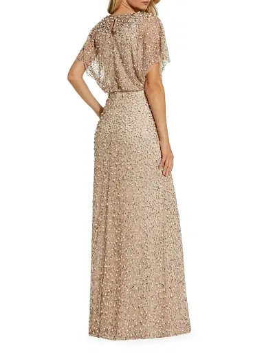 Mac Duggal Women's Beaded Sequin Shawl Gown - Beige Gold - Size 20 | Thumbnail 2