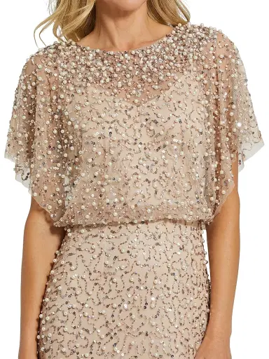 Mac Duggal Women's Beaded Sequin Shawl Gown - Beige Gold - Size 20 | Thumbnail 3