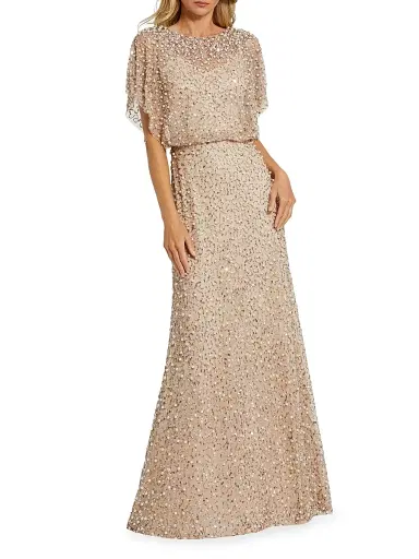 Mac Duggal Women's Beaded Sequin Shawl Gown - Beige Gold - Size 20 | Thumbnail 1