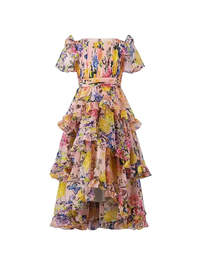 Mac Duggal Little Girl's & Girl's Floral Ruffled High-Low Dress - Pink Multi