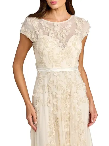 Mac Duggal Women's Evening Floral-Embroidered Mesh Gown - Butter - Size 18 | Thumbnail 3 Mac Duggal Women's Evening Floral-Embroidered Mesh Gown - Butter - Size 18 | Thumbnail 3