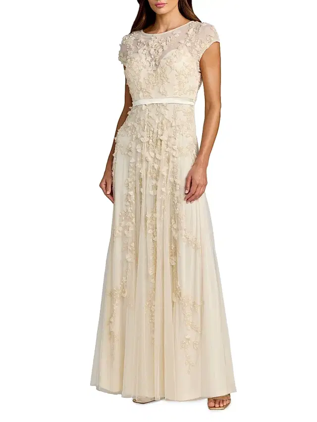 Mac Duggal Women's Evening Floral-Embroidered Mesh Gown - Butter