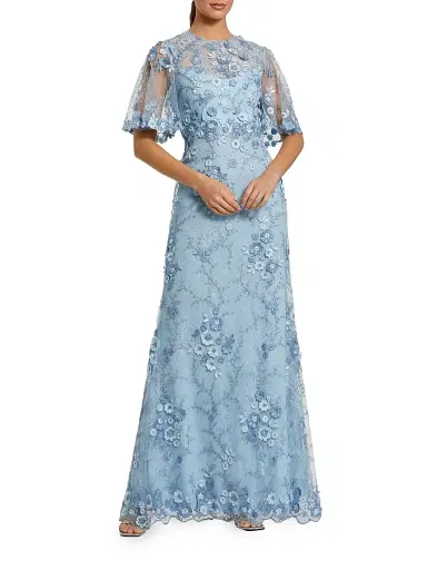 Mac Duggal Women's Embellished Lace Flutter-Sleeve Gown | Thumbnail 1 Mac Duggal Women's Embellished Lace Flutter-Sleeve Gown | Thumbnail 1