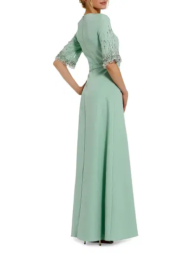 Mac Duggal Women's Crêpe Beaded-Sleeve A-Line Gown - Sage - Size 16 | Thumbnail 2 Mac Duggal Women's Crêpe Beaded-Sleeve A-Line Gown - Sage - Size 16 | Thumbnail 2