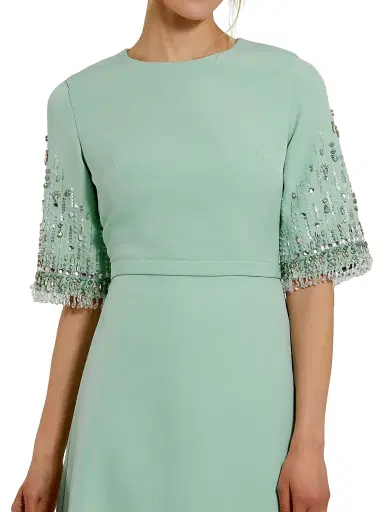Mac Duggal Women's Crêpe Beaded-Sleeve A-Line Gown - Sage - Size 16 | Thumbnail 3 Mac Duggal Women's Crêpe Beaded-Sleeve A-Line Gown - Sage - Size 16 | Thumbnail 3