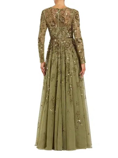 Mac Duggal Women's Embellished Floral-Embroidered Mesh Gown - Green - Size 14 | Thumbnail 2 Mac Duggal Women's Embellished Floral-Embroidered Mesh Gown - Green - Size 14 | Thumbnail 2