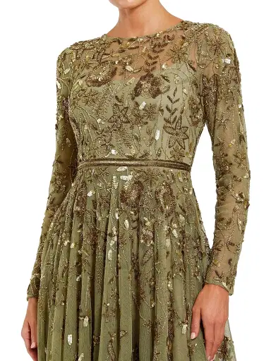 Mac Duggal Women's Embellished Floral-Embroidered Mesh Gown - Green - Size 14 | Thumbnail 3 Mac Duggal Women's Embellished Floral-Embroidered Mesh Gown - Green - Size 14 | Thumbnail 3