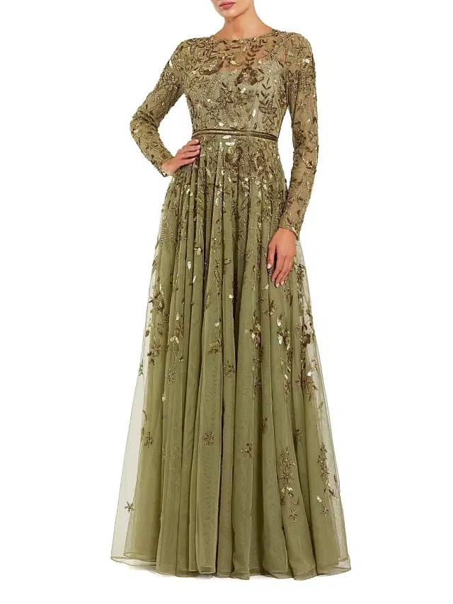 Mac Duggal Women's Embellished Floral-Embroidered Mesh Gown - Green