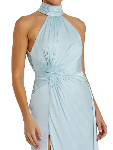 Mac Duggal Women's Halterneck Open-Back Satin Gown - Powder Blue - Size 12 | Thumbnail 3 Mac Duggal Women's Halterneck Open-Back Satin Gown - Powder Blue - Size 12 | Thumbnail 3