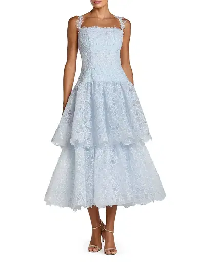 Mac Duggal Women's Lace Tiered Fit & Flare Midi-Dress - Powder Blue - Size 14 | Thumbnail 1 Mac Duggal Women's Lace Tiered Fit & Flare Midi-Dress - Powder Blue - Size 14 | Thumbnail 1