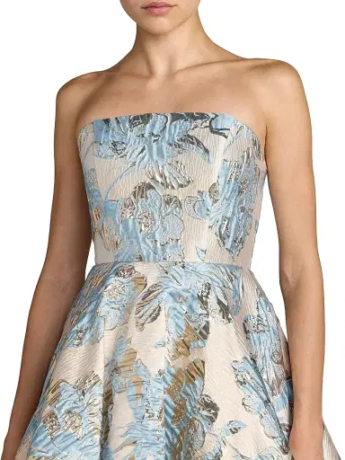 Mac Duggal Women's Strapless Floral Brocade Midi-Dress - Powder Blue - Size 16 | Thumbnail 3