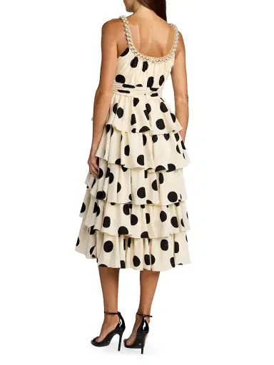Mac Duggal Women's Polka Dot Charmeuse Tiered Satin Midi-Dress - Black Ivory - Size 14 | Thumbnail 2