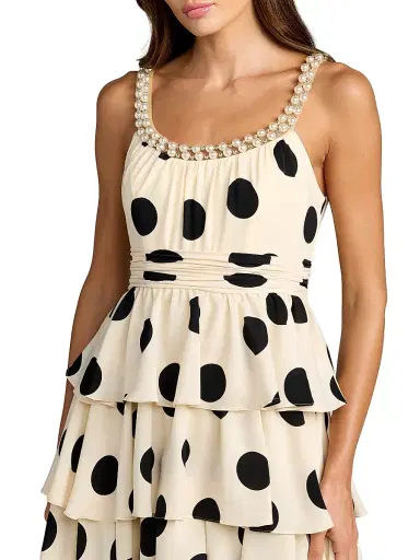 Mac Duggal Women's Polka Dot Charmeuse Tiered Satin Midi-Dress - Black Ivory - Size 14 | Thumbnail 3