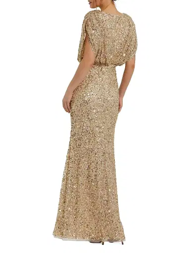 Mac Duggal Women's Evening Metallic Blouson Gown - Beige Gold - Size 12 | Thumbnail 3