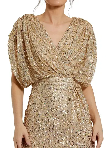 Mac Duggal Women's Evening Metallic Blouson Gown - Beige Gold - Size 12 | Thumbnail 4