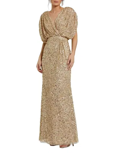 Mac Duggal Women's Evening Metallic Blouson Gown - Beige Gold - Size 12 | Thumbnail 1