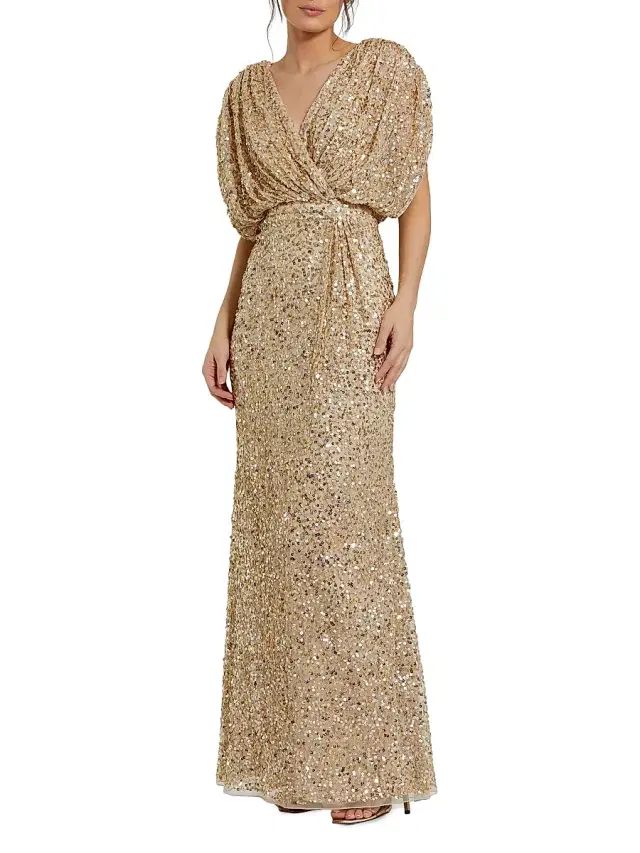 Mac Duggal Women's Evening Metallic Blouson Gown - Beige Gold
