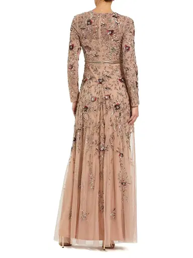 Mac Duggal Women's Floral-Embellished Mesh A-Line Gown - Mocha | Thumbnail 2