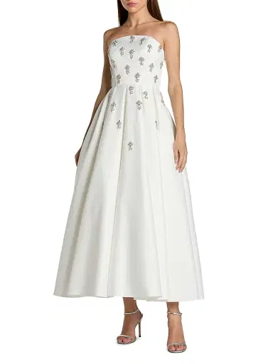 Mac Duggal Women's Embellished Satin Strapless Tea-Length Dress - Ivory - Size 8 | Thumbnail 1