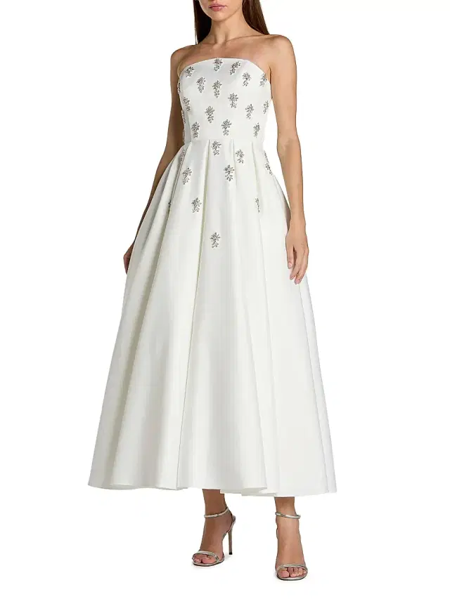 Women's Embellished Satin Strapless Tea-Length Dress -